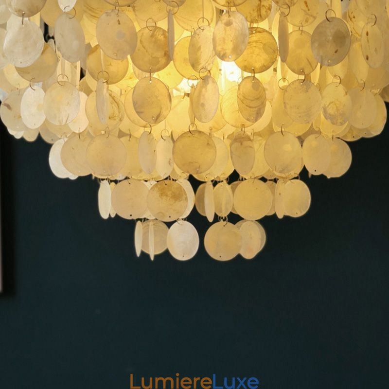 Suspension en coquillage Capiz, lustre rond naturel à plusieurs niveaux