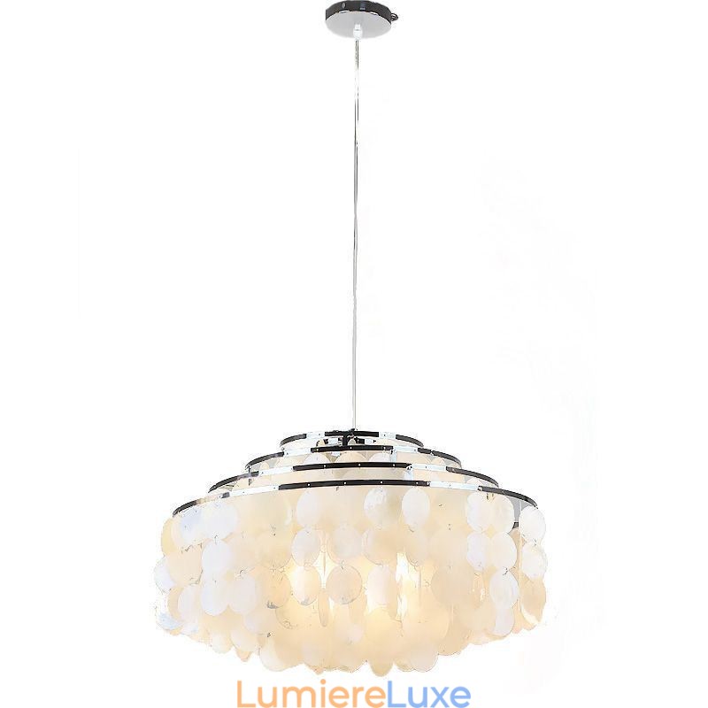 Lustre moderne en forme de goutte d'eau avec abat-jour en coquillage blanc