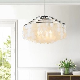 Lustre moderne en forme de goutte d'eau avec abat-jour en coquillage blanc