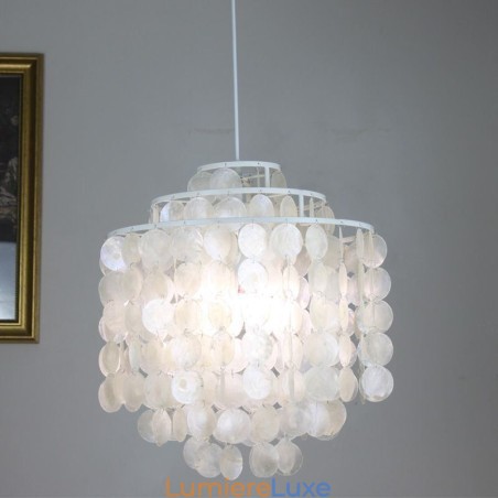 Lampe à suspension classique moderne avec abat-jour en coquillage blanc Lampe à suspension classique moderne avec abat-jour en coquillage blanc