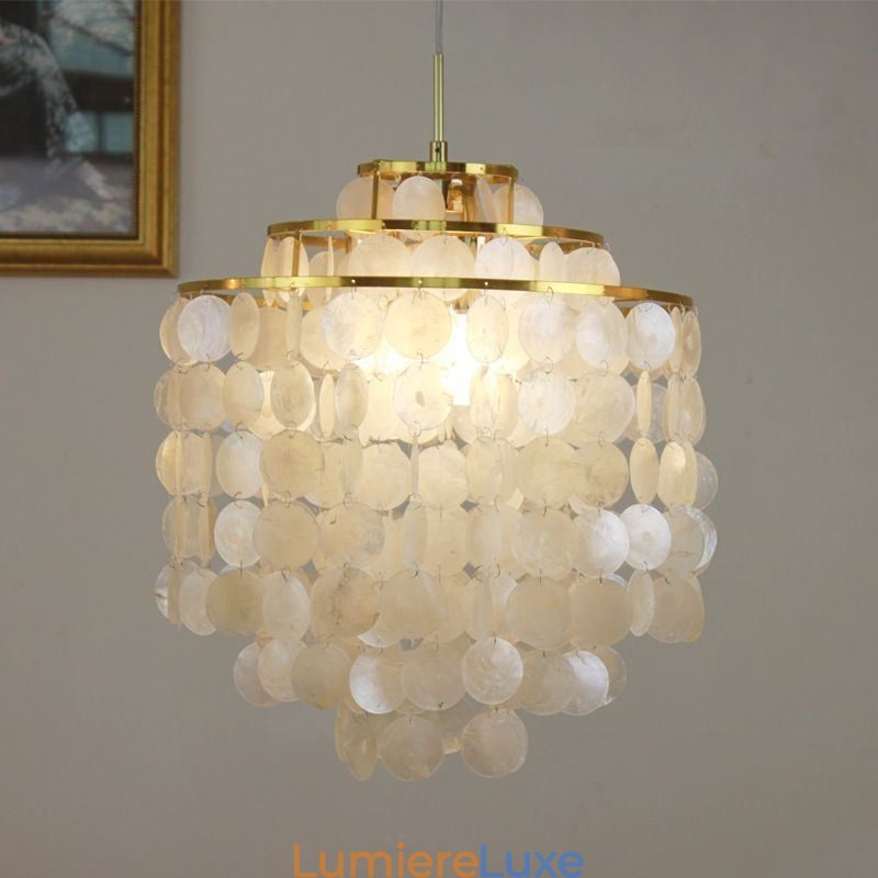 Lampe à suspension classique moderne avec abat-jour en coquillage blanc