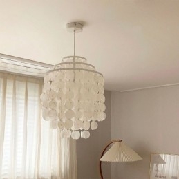 Lampe à suspension classique moderne avec abat-jour en coquillage blanc