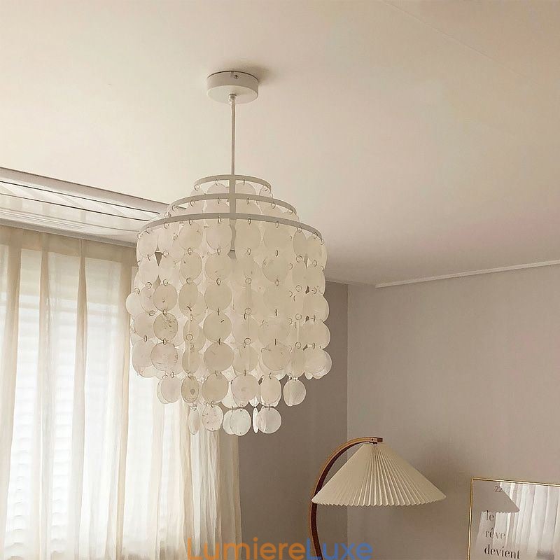 Lampe à suspension classique moderne avec abat-jour en coquillage blanc