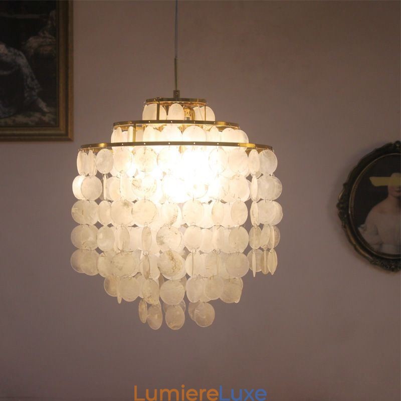 Lampe à suspension classique moderne avec abat-jour en coquillage blanc