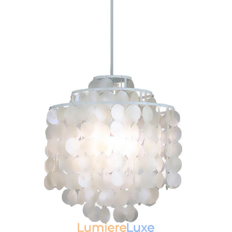 Lampe à suspension classique moderne avec abat-jour en coquillage blanc