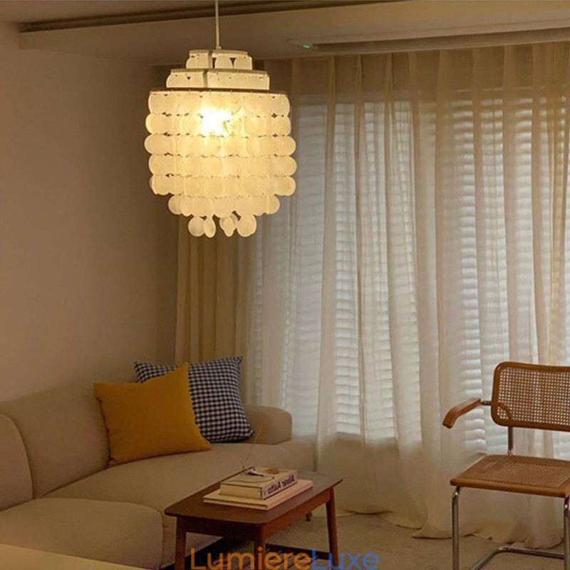 Lampe à suspension classique moderne avec abat-jour en coquillage blanc