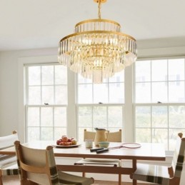 Suspension en cristal doré à 4 niveaux et 7 lumières