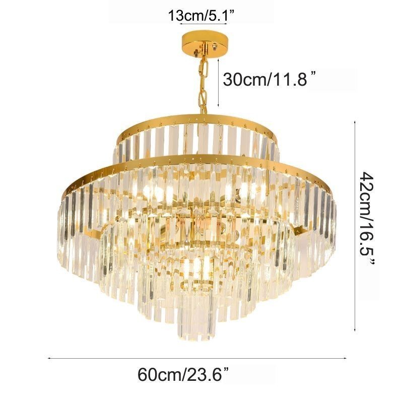 Suspension en cristal doré à 4 niveaux et 7 lumières