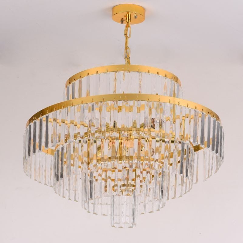 Suspension en cristal doré à 4 niveaux et 7 lumières