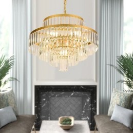 Suspension en cristal doré à 4 niveaux et 7 lumières
