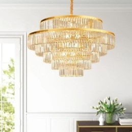 Suspension en cristal doré à 5 niveaux et 7 lumières