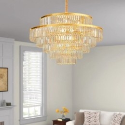 Suspension en cristal doré à 5 niveaux et 7 lumières