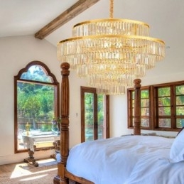 Suspension en cristal doré à 5 niveaux et 7 lumières