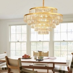 Suspension en cristal doré à 5 niveaux et 7 lumières