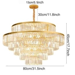 Suspension en cristal doré à 5 niveaux et 7 lumières