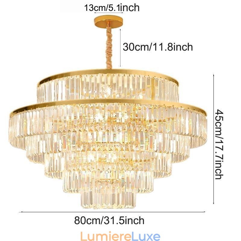 Suspension en cristal doré à 5 niveaux et 7 lumières