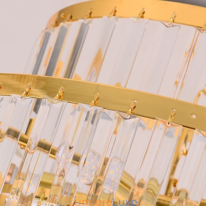 Suspension en cristal doré à 5 niveaux et 7 lumières