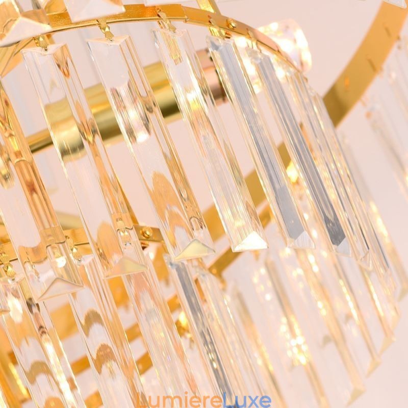 Suspension en cristal doré à 5 niveaux et 7 lumières
