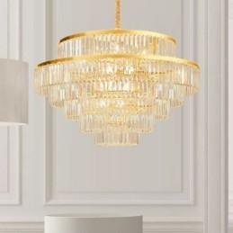 Suspension en cristal doré à 5 niveaux et 7 lumières