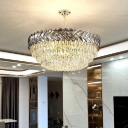 Suspension en cristal et plafonnier doré