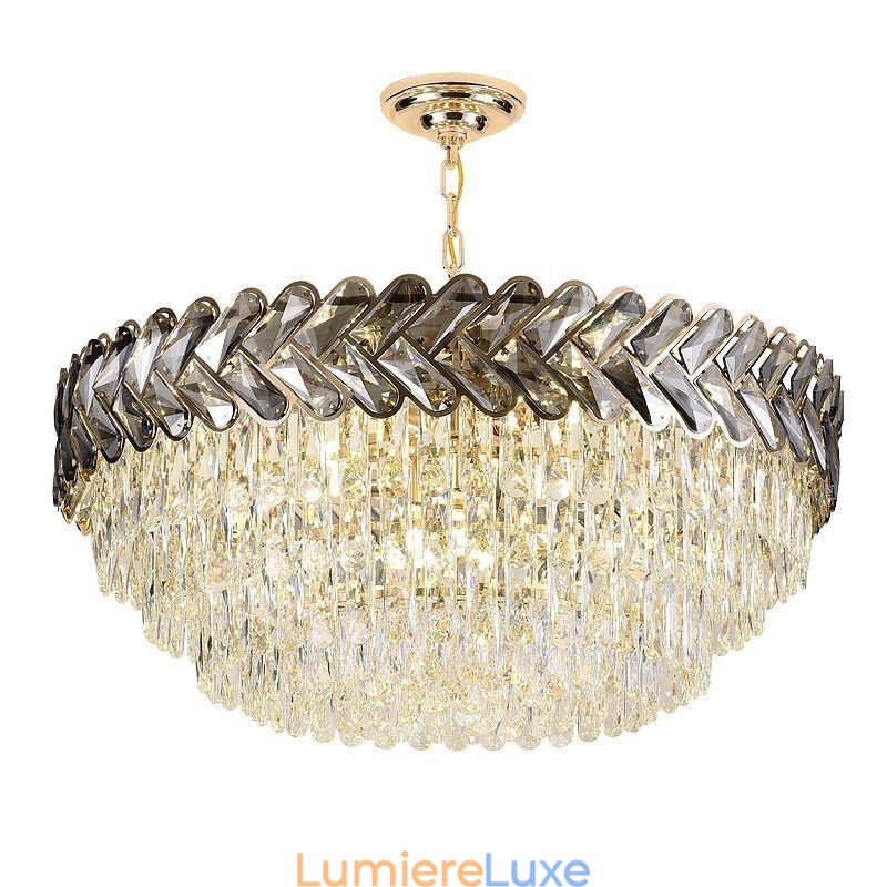 Suspension en cristal et plafonnier doré