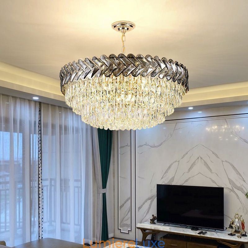 Suspension en cristal et plafonnier doré