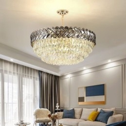 Suspension en cristal et plafonnier doré