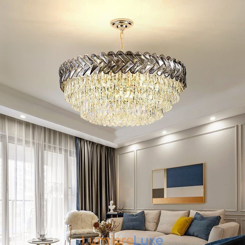 Suspension en cristal et plafonnier doré