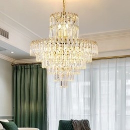 Élégant luminaire suspendu rond en cristal pour plafond