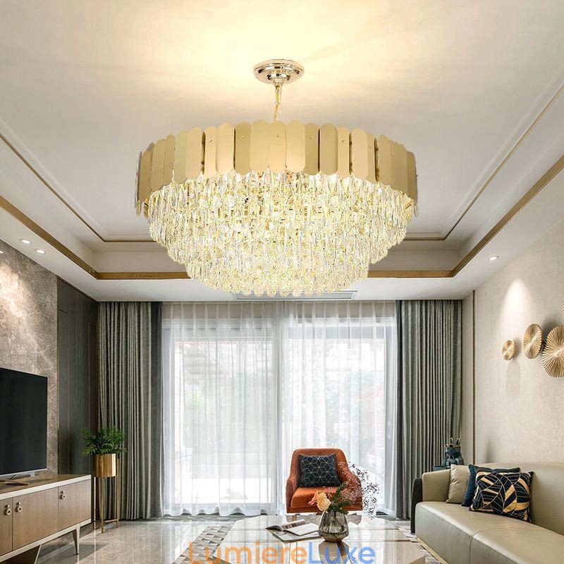 Suspension moderne en cristal, plafonnier rond suspendu