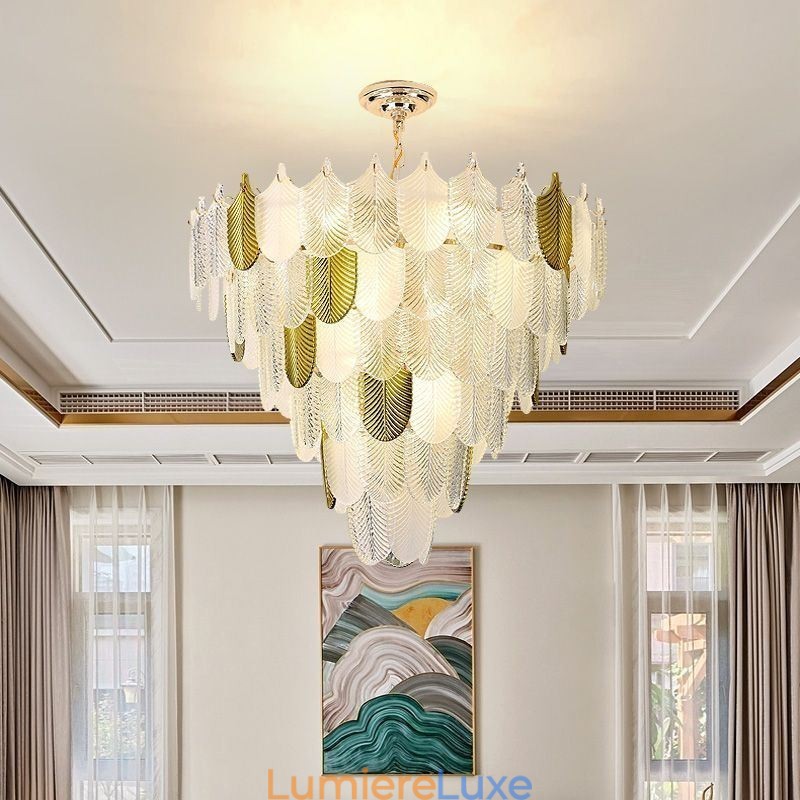 Suspension élégante en cristal en forme de feuille