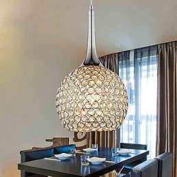 Lustre moderne contemporain en cristal et métal chromé