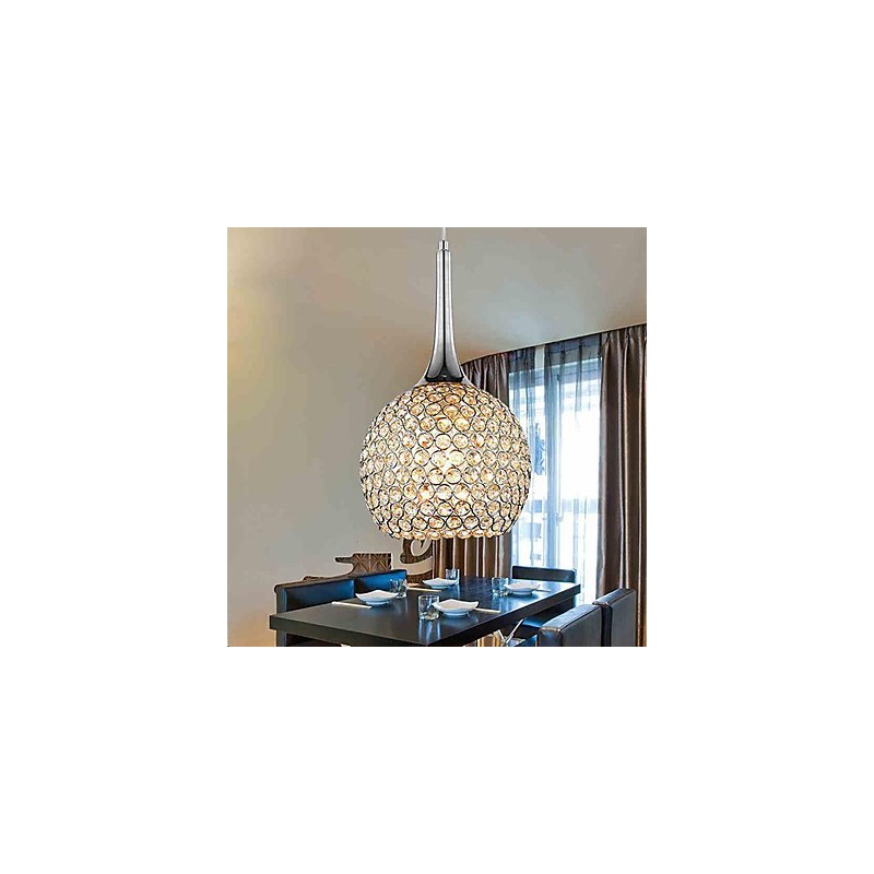 Lustre moderne contemporain en cristal et métal chromé