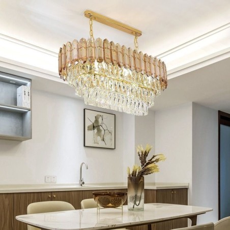 Suspension en cristal moderne Plafonnier ovale de luxe Suspension en cristal moderne Plafonnier ovale de luxe