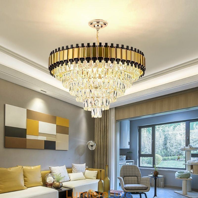 Suspension en cristal de luxe, éclairage de plafond rond