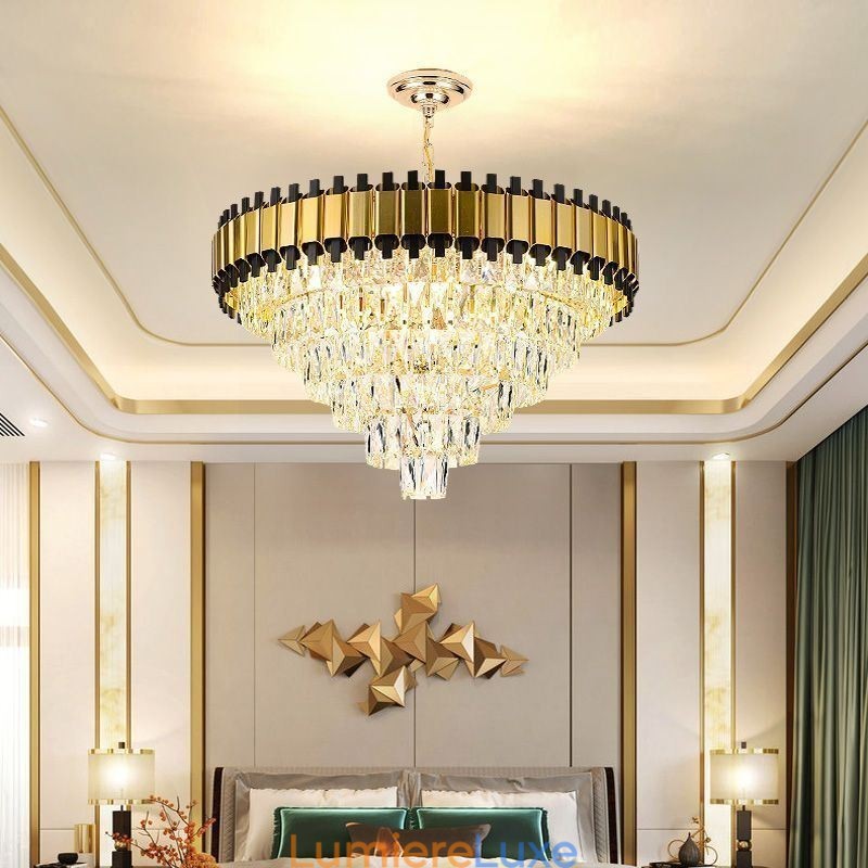 Suspension en cristal de luxe, éclairage de plafond rond
