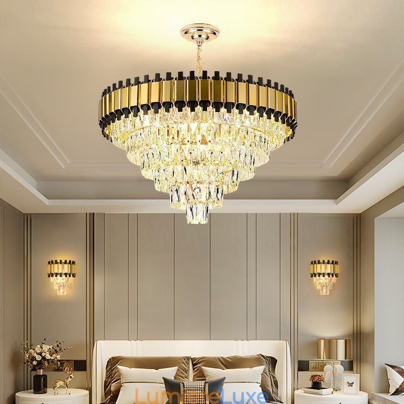 Suspension en cristal de luxe, éclairage de plafond rond
