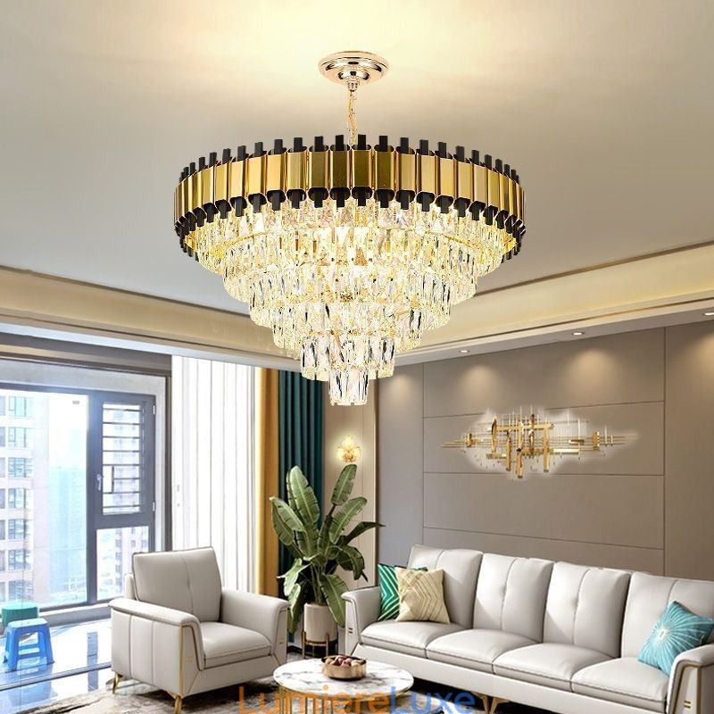 Suspension en cristal de luxe, éclairage de plafond rond