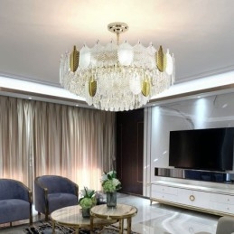 Suspension luxueuse en forme de feuille, luminaire de plafond en cristal
