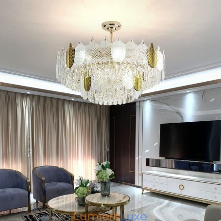 Suspension luxueuse en forme de feuille, luminaire de plafond en cristal Suspension luxueuse en forme de feuille, luminaire de plafond en cristal