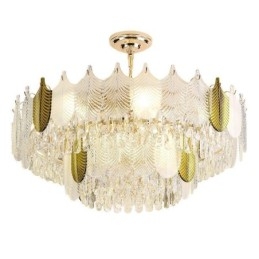 Suspension luxueuse en forme de feuille, luminaire de plafond en cristal