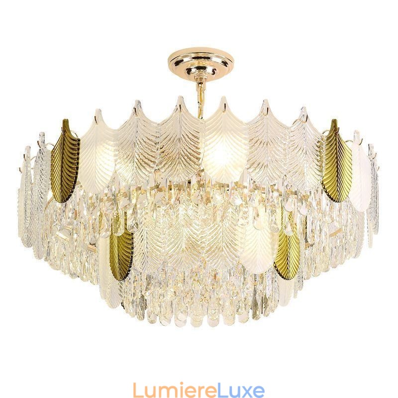 Suspension luxueuse en forme de feuille, luminaire de plafond en cristal