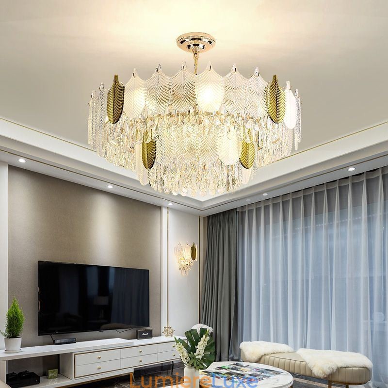 Suspension luxueuse en forme de feuille, luminaire de plafond en cristal