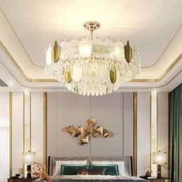 Suspension luxueuse en forme de feuille, luminaire de plafond en cristal