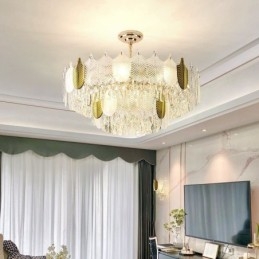 Suspension luxueuse en forme de feuille, luminaire de plafond en cristal