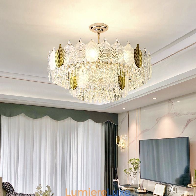 Suspension luxueuse en forme de feuille, luminaire de plafond en cristal