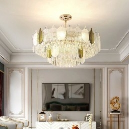Suspension luxueuse en forme de feuille, luminaire de plafond en cristal