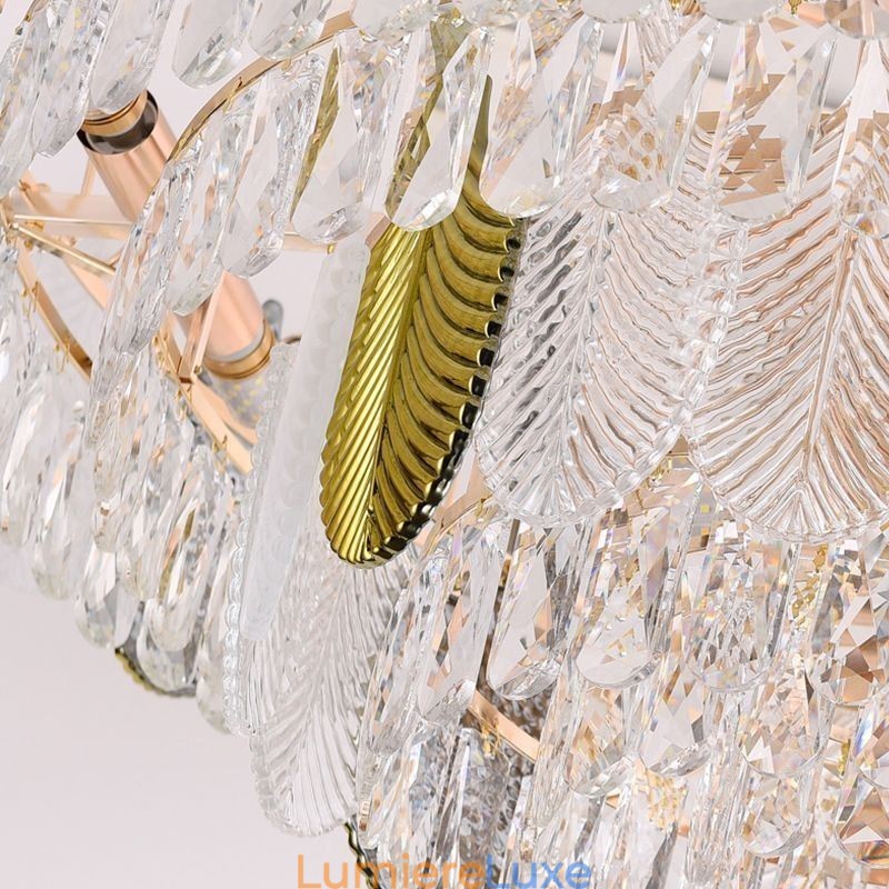 Suspension luxueuse en forme de feuille, luminaire de plafond en cristal