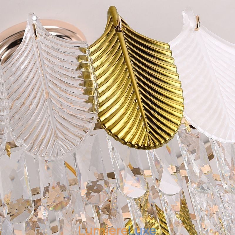 Suspension luxueuse en forme de feuille, luminaire de plafond en cristal