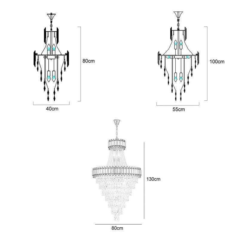 Plafonnier luxueux en cristal et suspension dorée